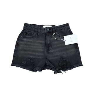 KanCan Ultra High Rise Mom Shorts Jean Denim Cutoff Distressed Black Size 1 24